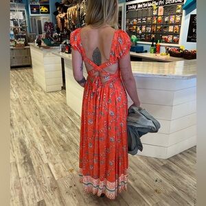 DAVI & DANI Vibrant Red Floral Dress with open tie back